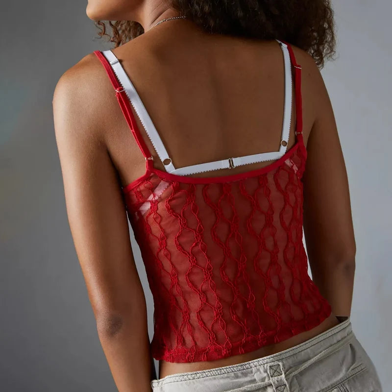 Sheer Mesh Square Neck Crop Top