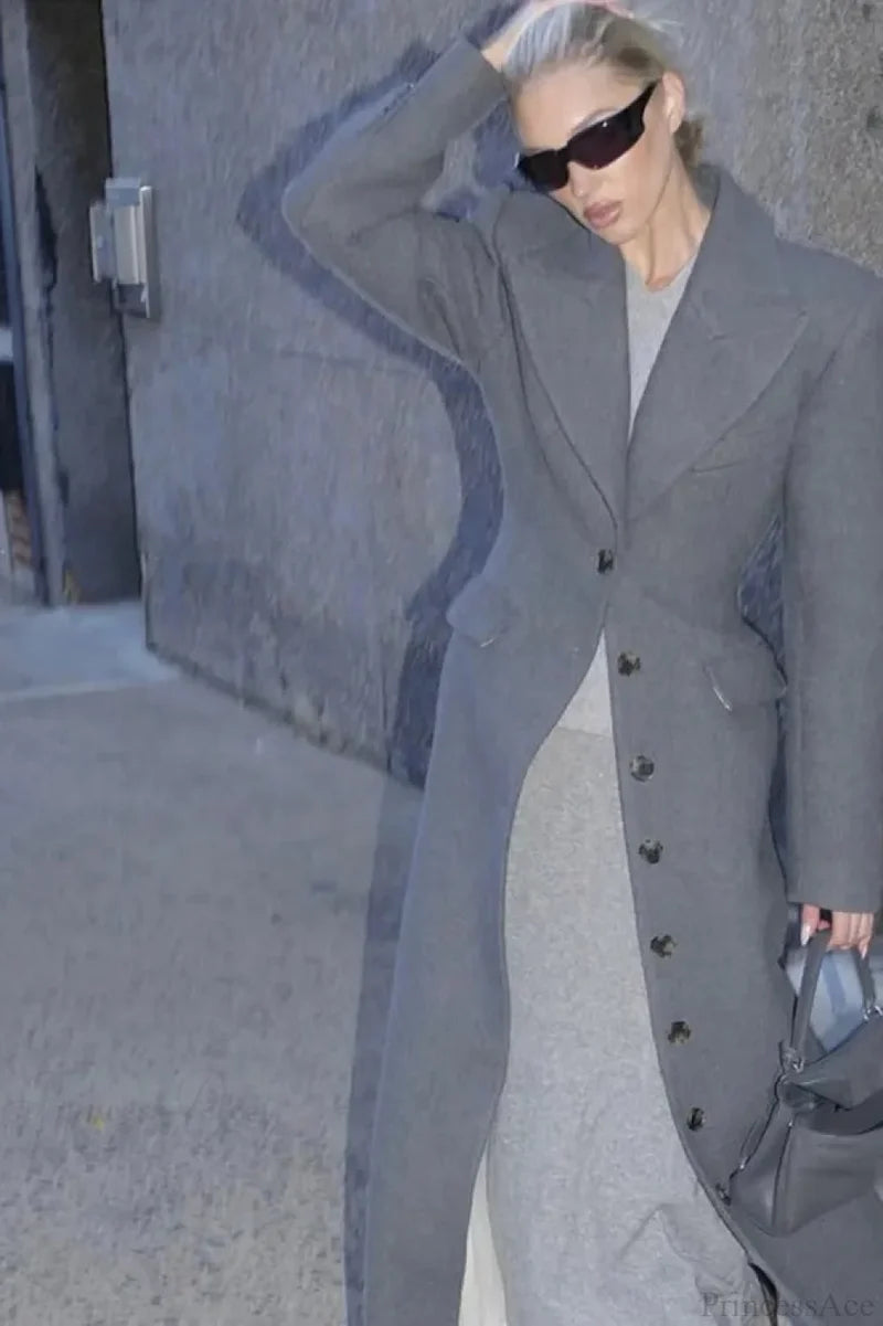 Single-Breasted Wool Coat Grey / S