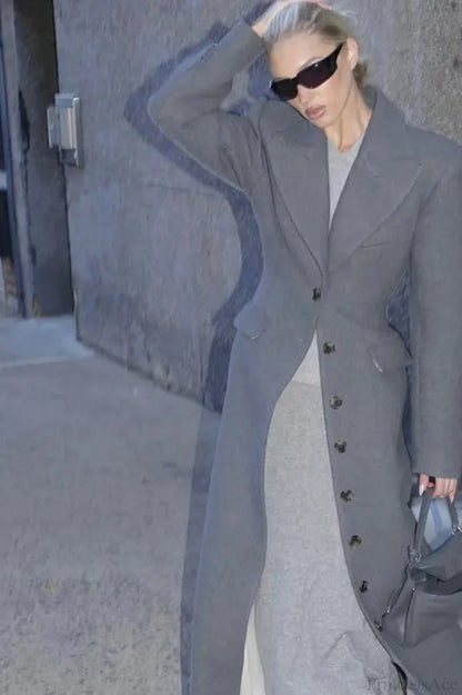 Single-Breasted Wool Coat Grey / S