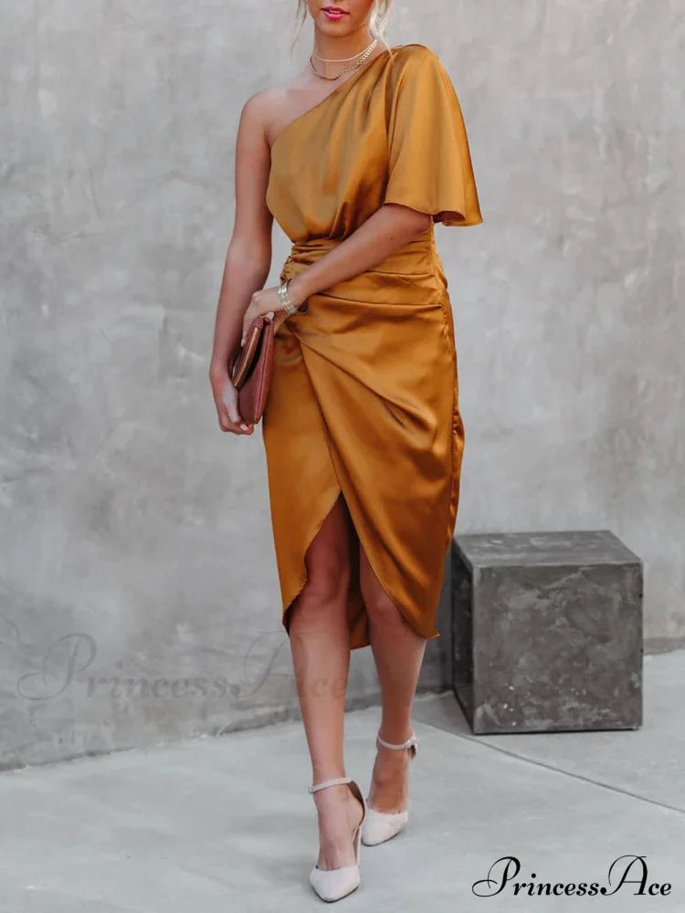 Single Sleeve Stylish Irregular Evening Dress Dresses