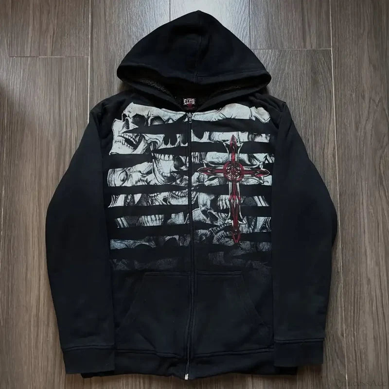 Skull Patchwork Zipper Hoodie