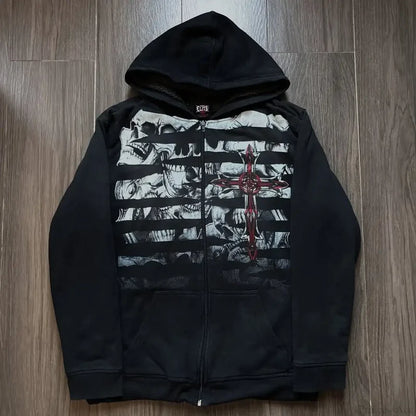 Skull Patchwork Zipper Hoodie