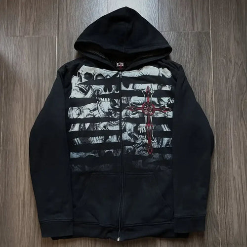 Skull Patchwork Zipper Hoodie