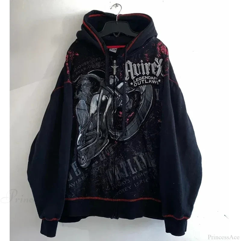 Skull Patchwork Zipper Hoodie black 2 / S