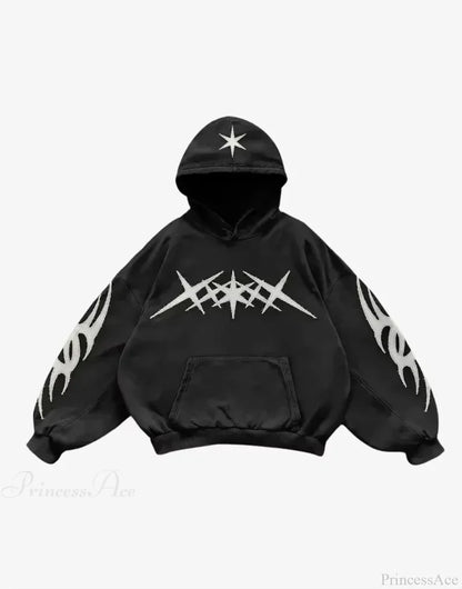 Skull Print Hooded Sweatshirt Black 7 / S