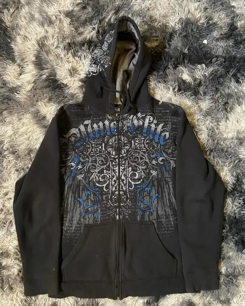 Skull Print Hooded Sweatshirt Black 3 / S