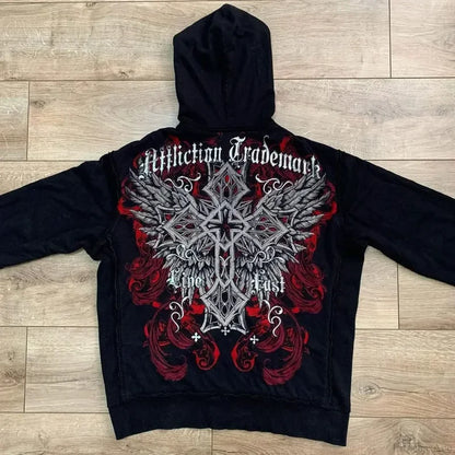Skull Print Hooded Sweatshirt Black 4 / S
