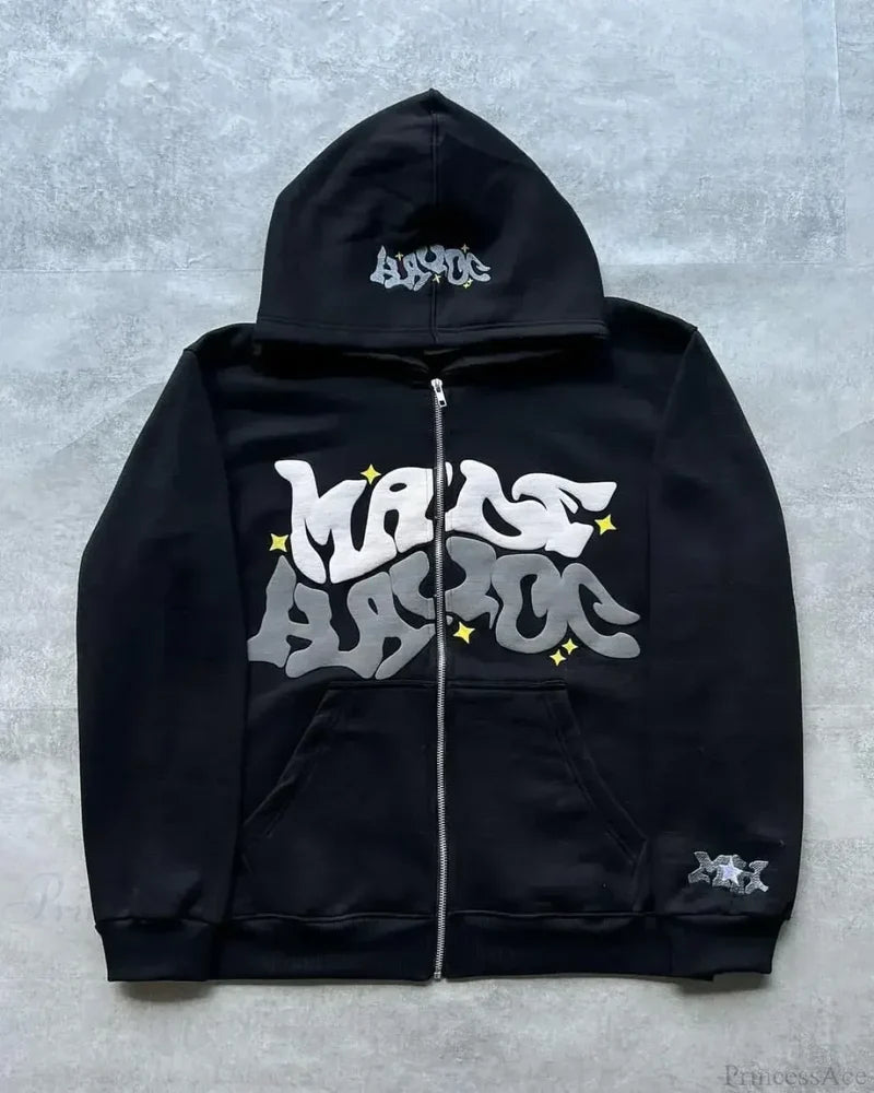 Skull Print Hooded Sweatshirt Black 5 / S