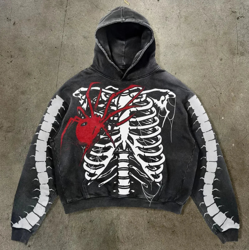 Skull Rap Graphic Cotton Hoodie Black2 / S