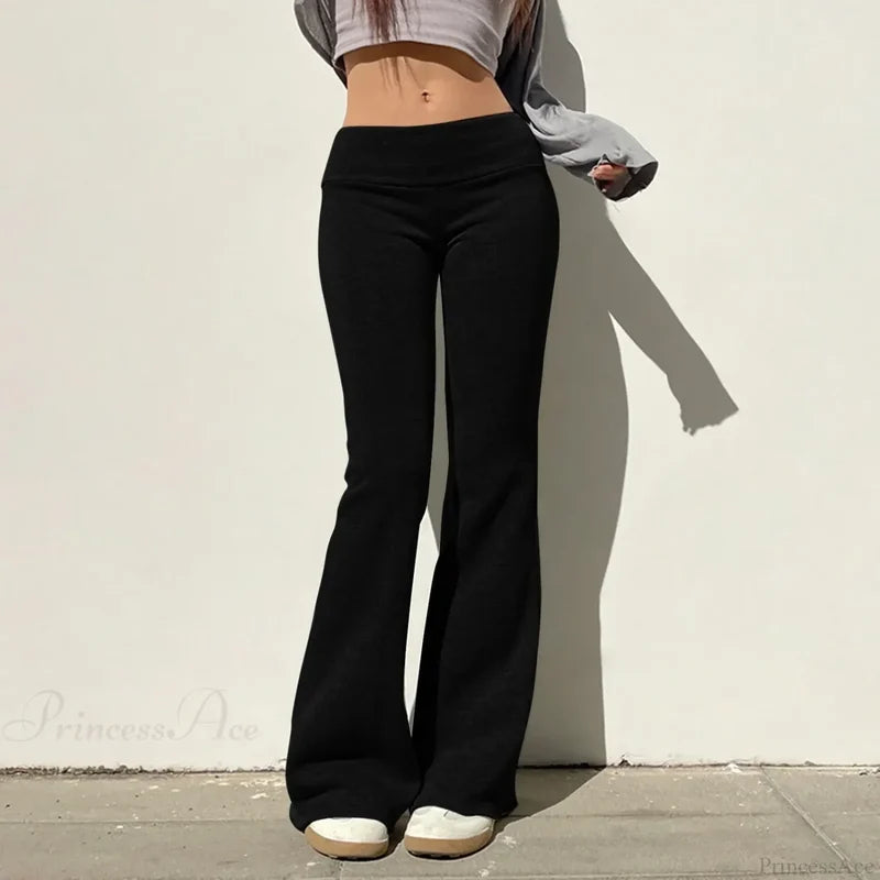 Solid Color Flared Sports Casual Pants Black / S