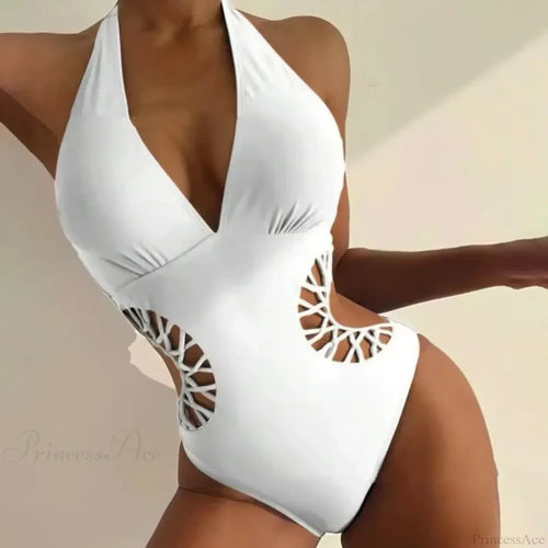 Solid Color Hollow Monokini Deep V Neck One Piece onepiece-250223