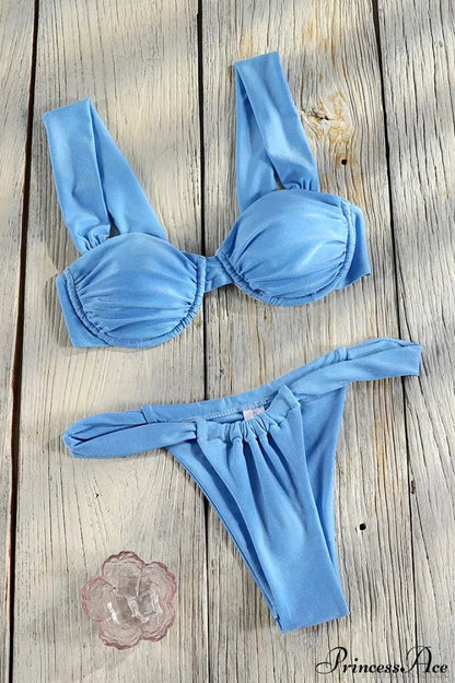 Solid Color Push Up Bikini Set