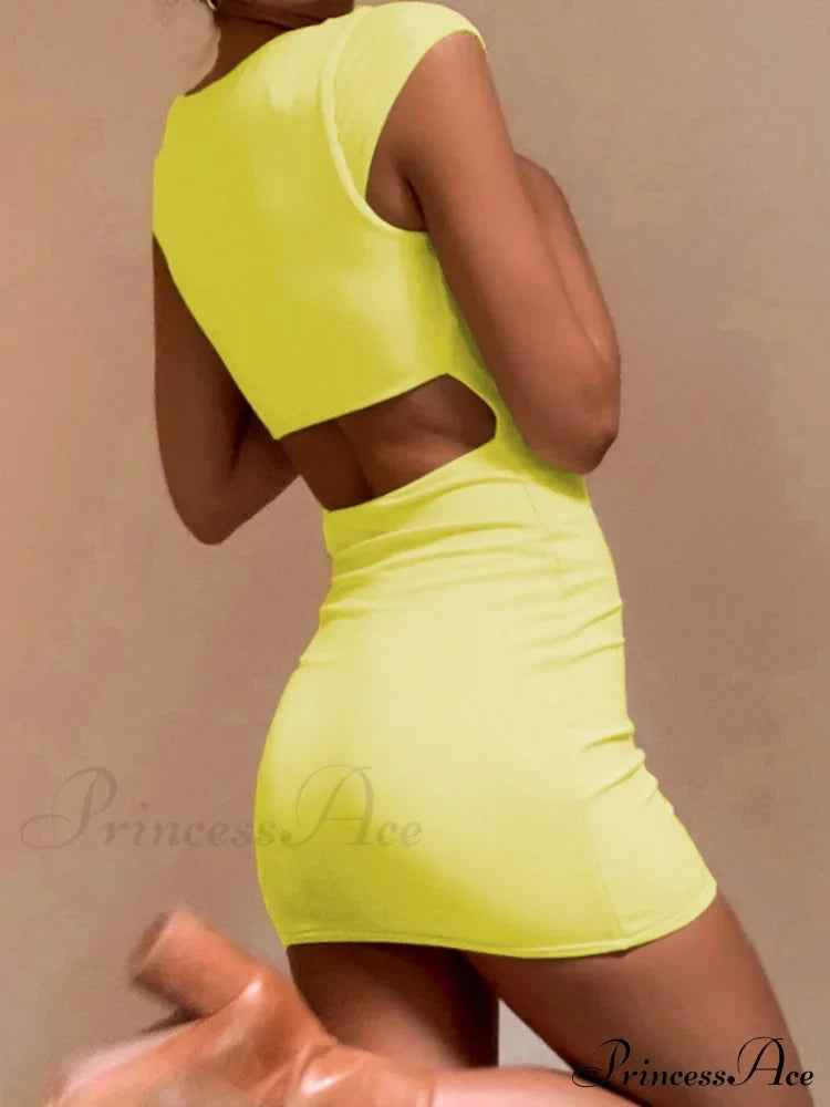 Solid Color Sexy Slim Hollow Out Mini Dress S / White Dresses