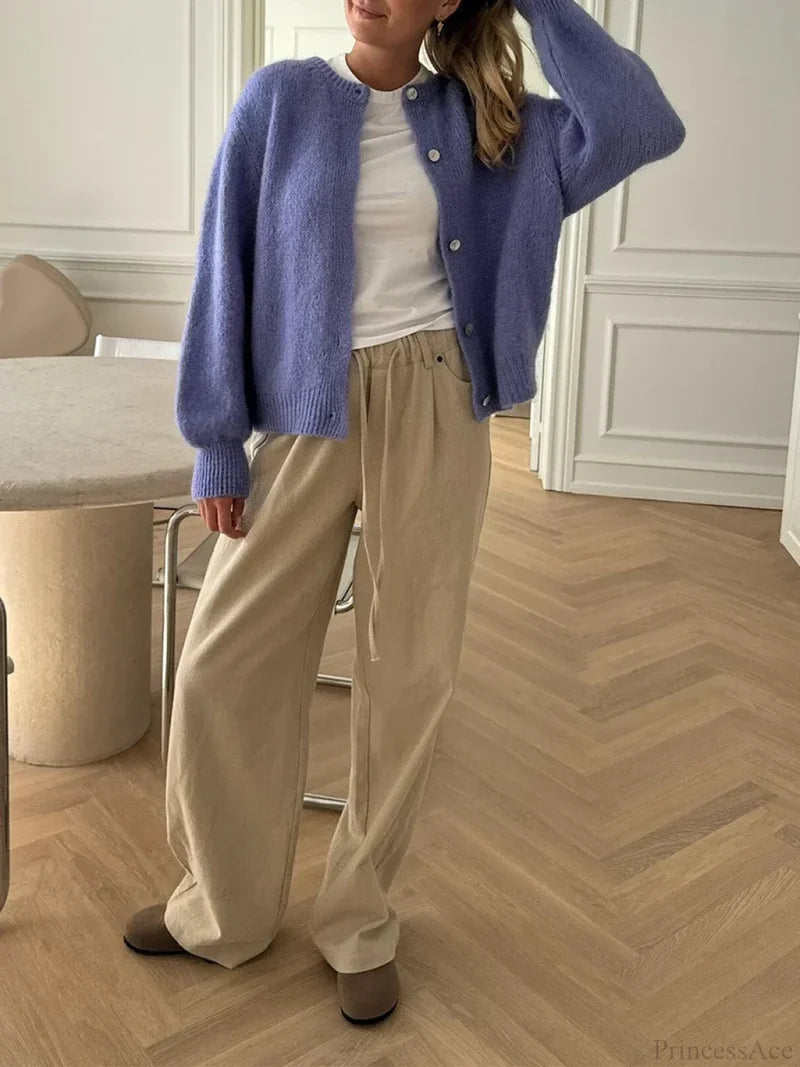 Solid Fuzzy Button Down Knit Cardigan