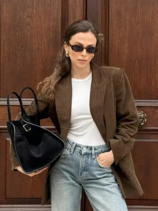 Solid Lapel Suede Leather Coat