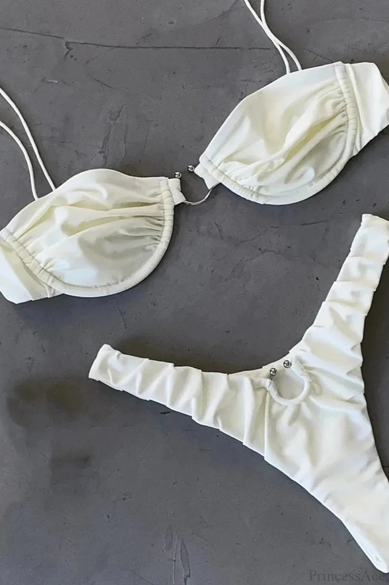 Solid Micro Two Piece Bikini Set white / S