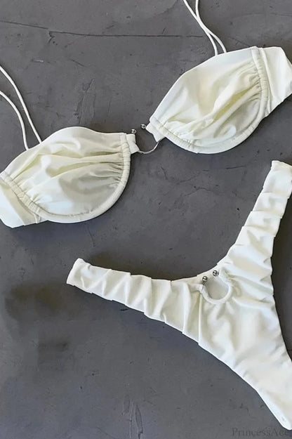 Solid Micro Two Piece Bikini Set white / S