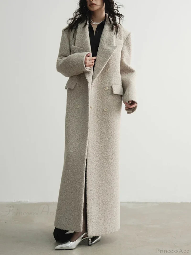 Solid Patchwork Long Sleeve Overcoat BEIGE / S