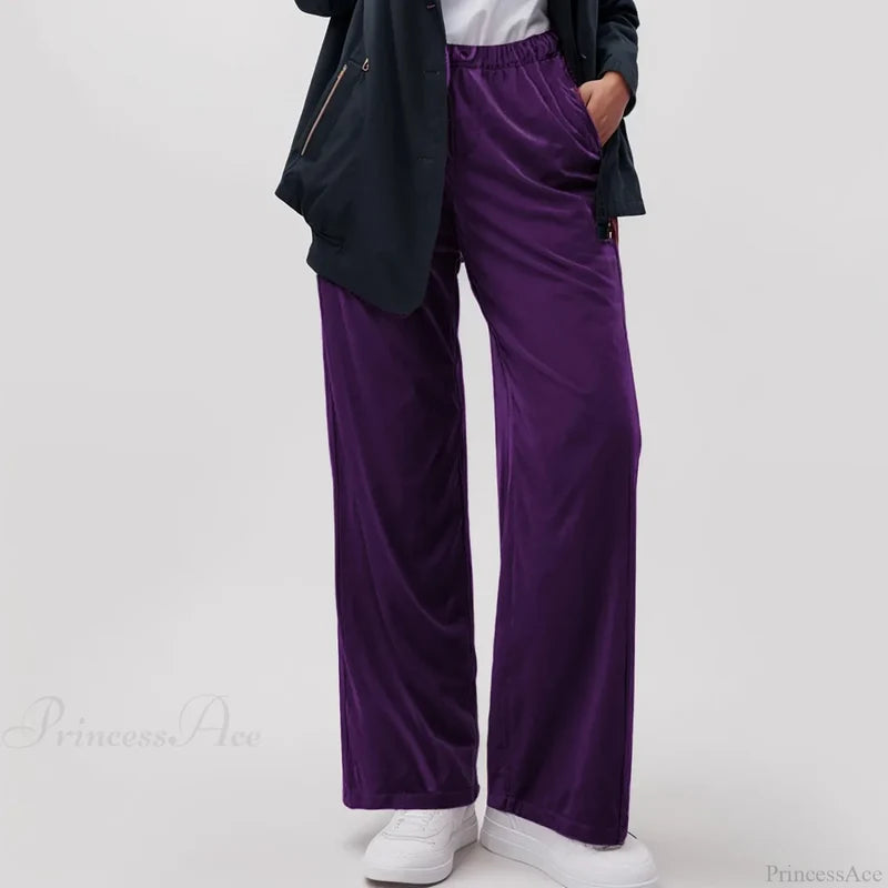 Solid Pocket Stretch Yoga Casual Pants Purple / S