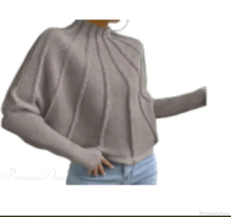 Solid Round Neck Batball Sleeve Loose Sweater gray / S