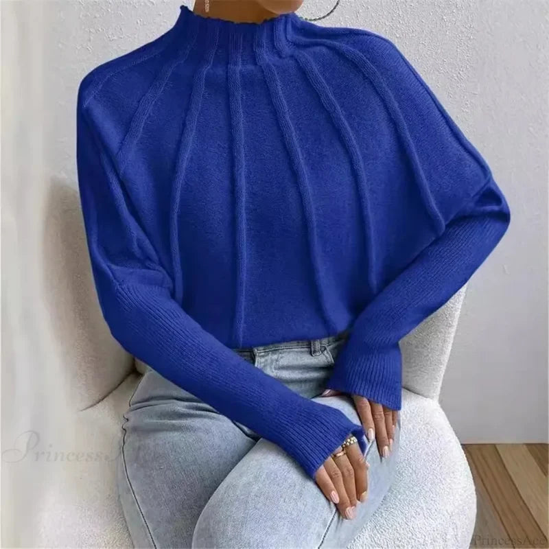 Solid Round Neck Batball Sleeve Loose Sweater