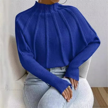 Solid Round Neck Batball Sleeve Loose Sweater