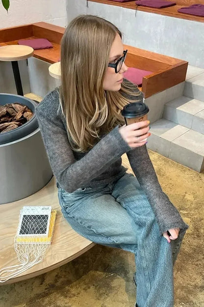 Solid Round Neck Thin Bodycon Sweater