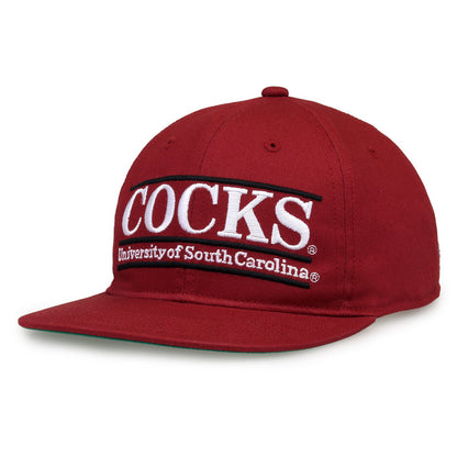 South Carolina Retro Bar snapback hat in red, angled view