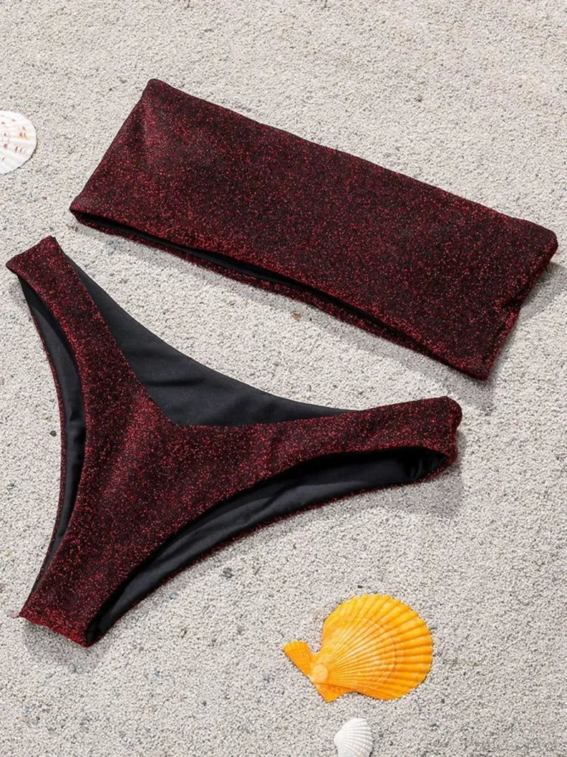 Sparkling High Waist Bikini Set Red / S