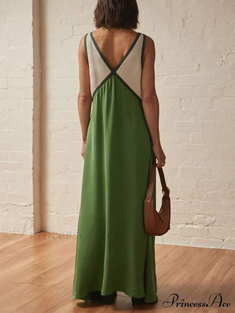 Splicing Chic V-Neck Charming Contrasting Color Dress Dresses