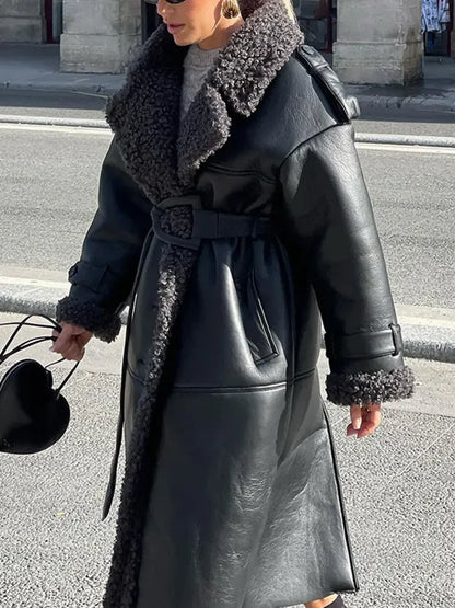 Splicing Thicken Warm Leather Coat