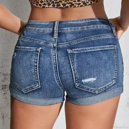 Split Denim Curled Cuff Short short-250223