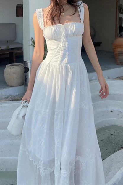 Square Neck Slim Fit Casual Maxi Dress