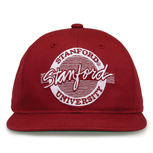 Stanford Retro Circle snapback hat in cardinal red, front view