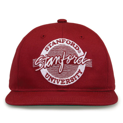 Stanford Retro Circle snapback hat in cardinal red, front view