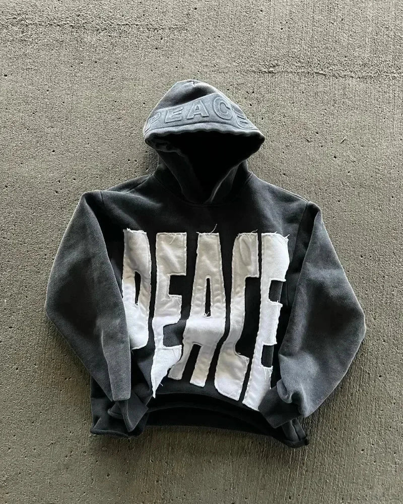 Star Patch Embroidery Hoodie GREY / M