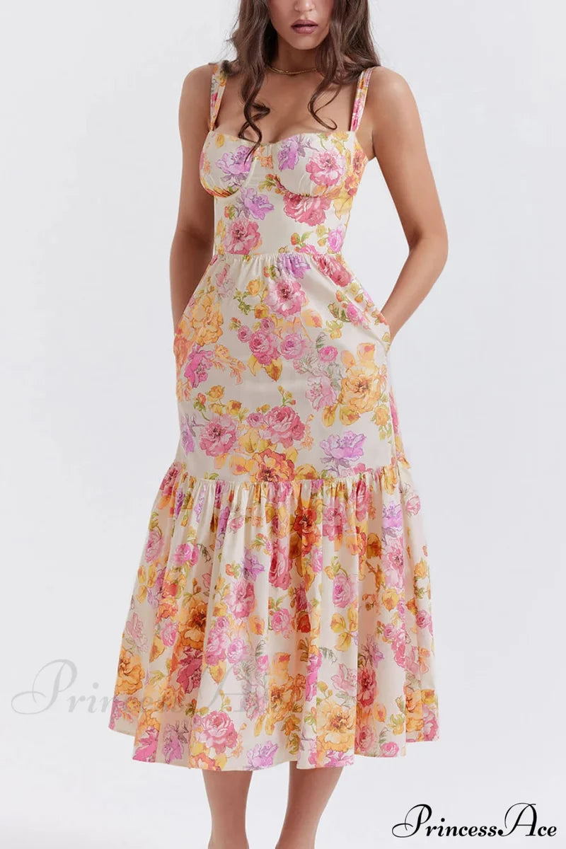 Strap A-Hem Stylish Floral Midi Dress Dresses