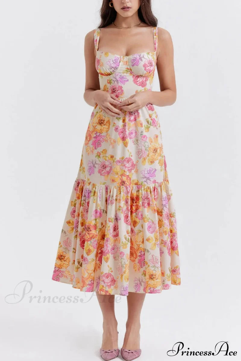 Strap A-Hem Stylish Floral Midi Dress Dresses