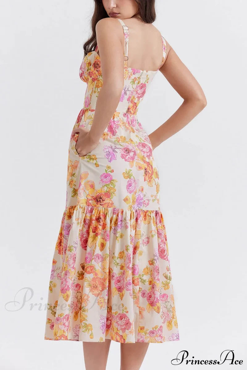 Strap A-Hem Stylish Floral Midi Dress Dresses