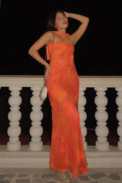 Strapless Mesh Floral Tie Detail Maxi Dress