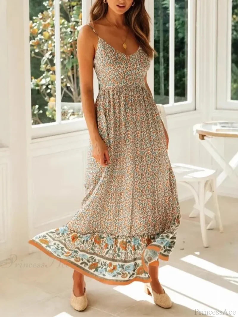 Strapless Vacation Summer Maxi Beach Boho Dress Beige / S bohodress-250126