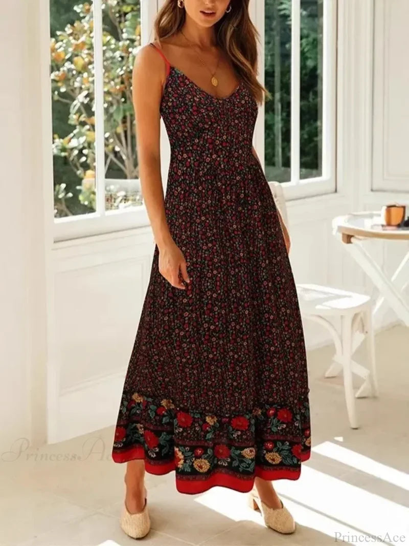Strapless Vacation Summer Maxi Beach Boho Dress Black / S bohodress-250126