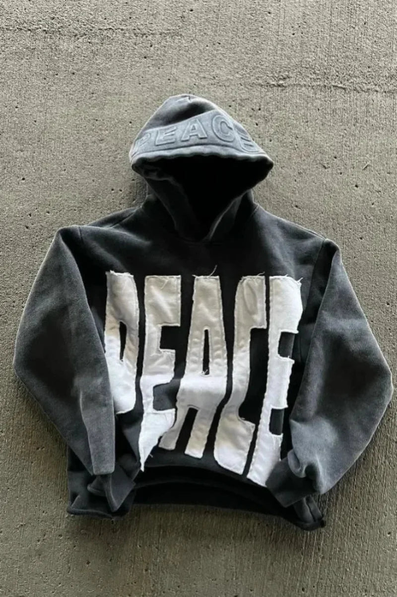 Street Style Alphabet Hoodie Grey / M