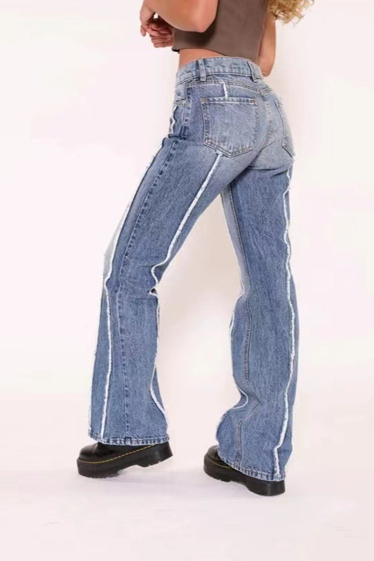 Stretch Raw Hem High Waist Jean