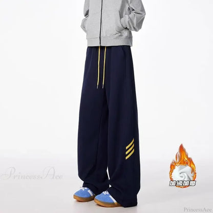 Striped Fleece Motion Loose Pants dark Blue / S
