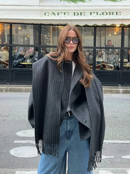 Striped Single Breasted Wool Coat