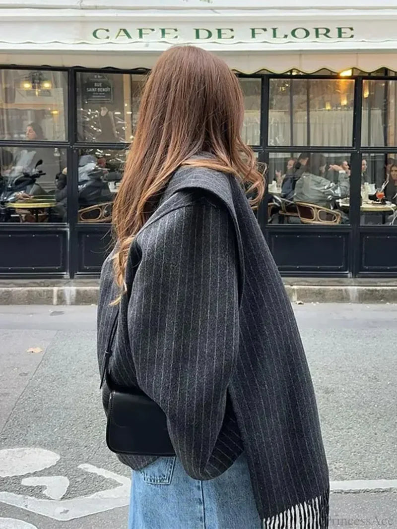 Striped Single Breasted Wool Coat