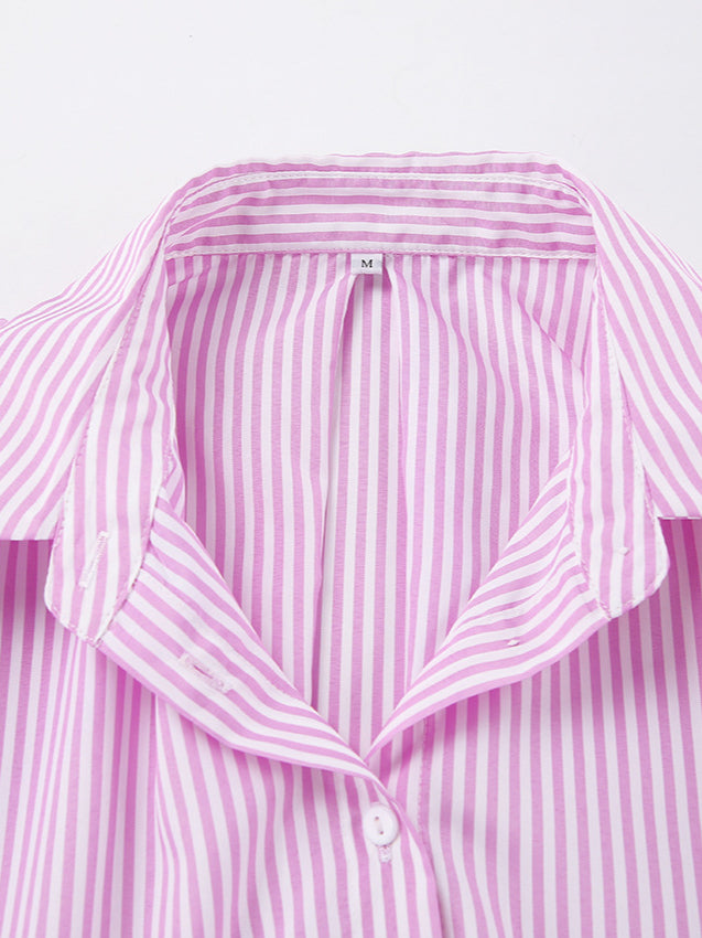 Striped Tie Waist Long Sleeve Blouse
