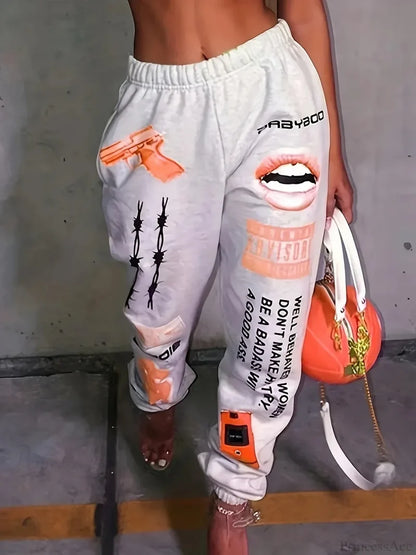 Summer Graphic High Waist Jogger Pants Orange / S