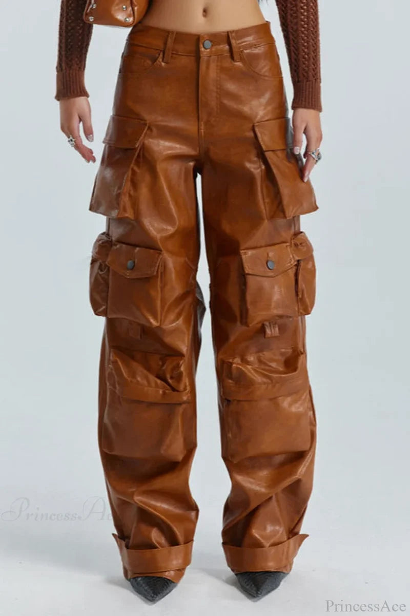 Summer Loose PU Leather Cargo Pant